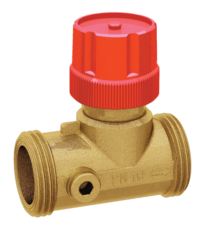 Термоклапан с бок.заглушкой под зонд, красн.ручка, 1”(НР)