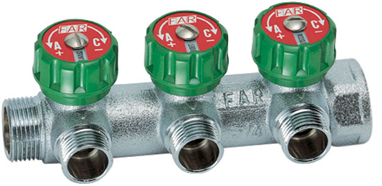 Коллектор регулирующий 1" (ВР-НР) с 3 отв. 1/2"EU с вставкой под плоское уплотнение