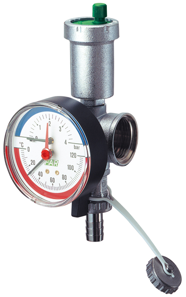 Узел 1"ВР с авт.воздухоотвод., термоманометром (0-4 бар, 0-120 С) и сливным краном