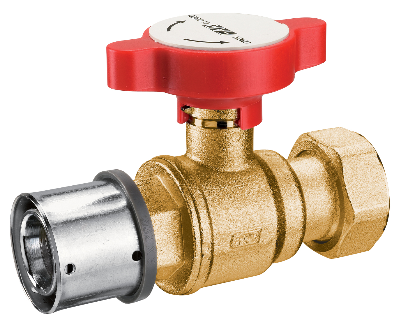 Кран шар. под термометр, латун.,1"(накид.гайка)-Ø26X3 PRESSF., син.ручка