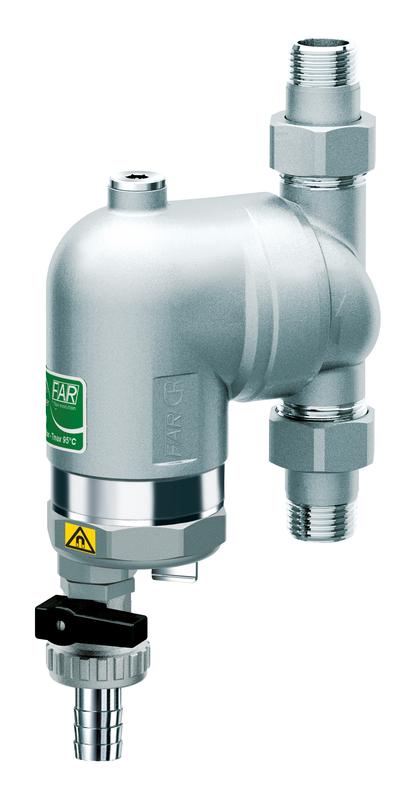 Фильтр 100мкм, с магн.встав., под манометр,  Max: 95 °C, 25 бар, поворот.соед. 1/2" НР