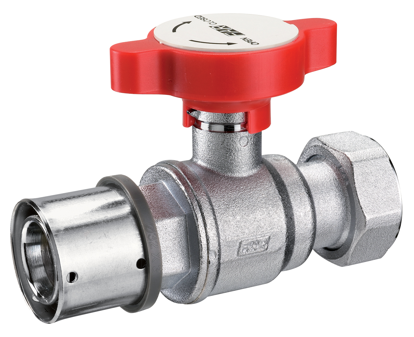 Кран шар. под термометр, хром.,1"(накидн.гайка-Ø26X3 PRESSF., син.ручка