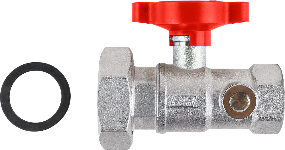 Кран шаровой FAR 1"-1 1/2", ВР-накидная гайка EPDM, под датчик, красная бабочка с термометром, хром