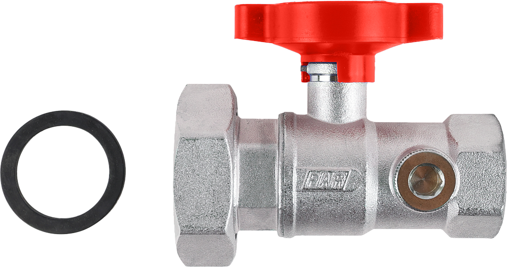 Кран шаровой FAR 1"-1 1/2", ВР-накидная гайка EPDM, под датчик, красная бабочка с термометром, хром