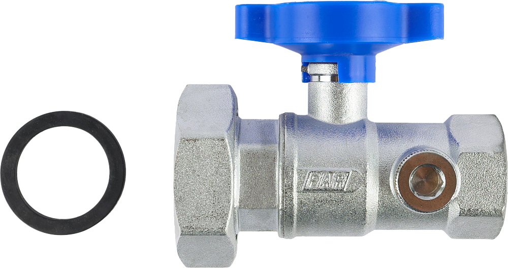 Кран шаровой FAR 1"-1 1/2", ВР-накидная гайка EPDM, под датчик, синяя бабочка с термометром, хром