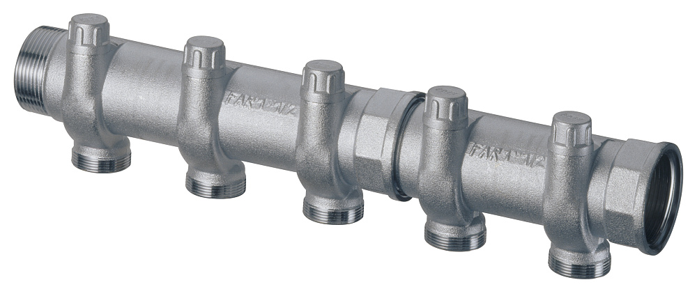 Запорный коллектор 1 1/2"(ВР-НР) с 4 отв. М33х1,5 для  труб 20-26 мм